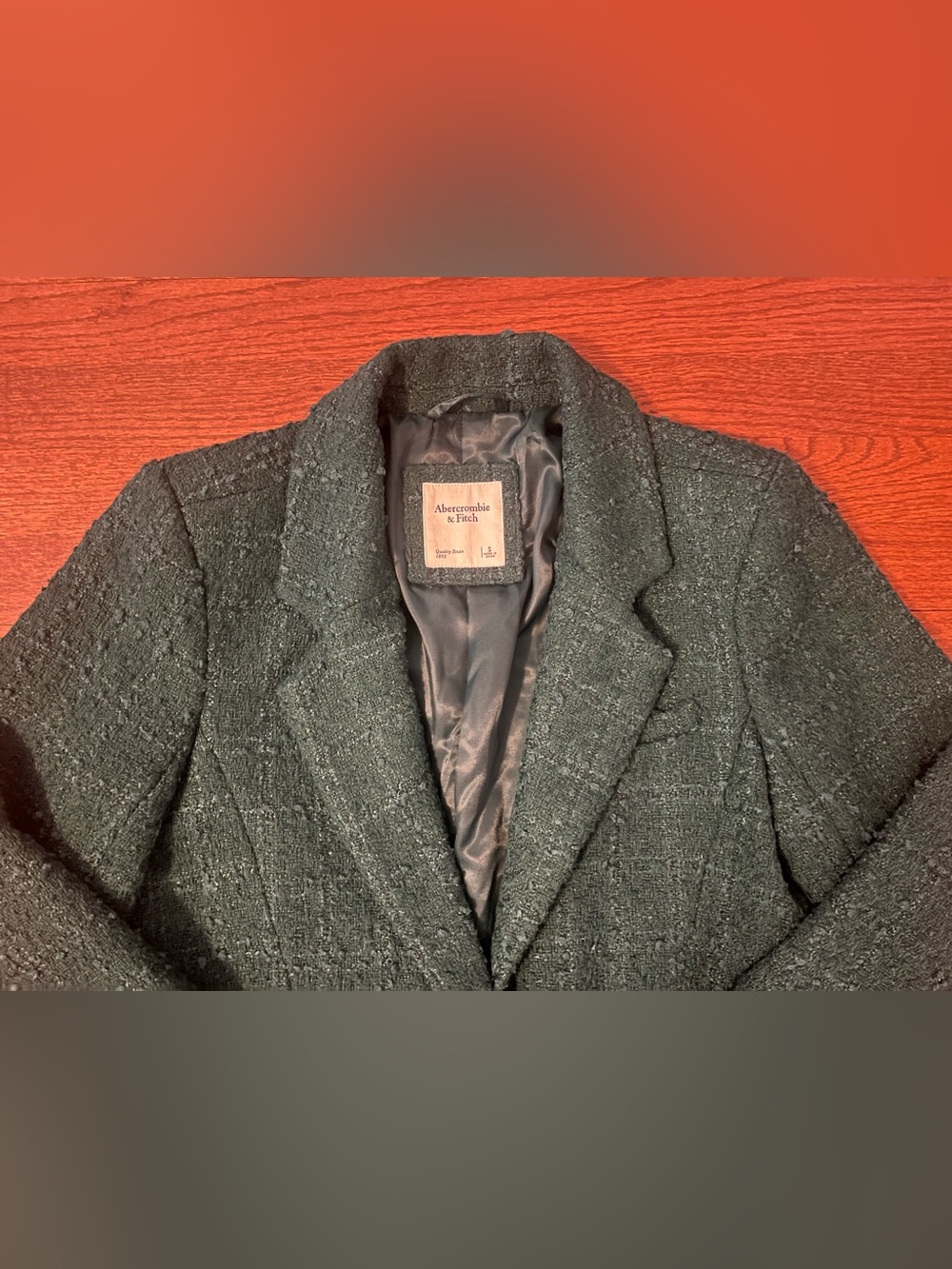 Abercrombie & Fitch Forest Green Tweed Cropped Blazer - Picture 3 of 7